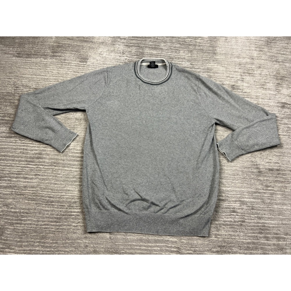 Porter + Ash Sweater Mens M Grey Micro-Stripe Crewneck Cotton Pullover Top